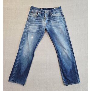 G-Star Raw Denim 3301 Slim Jeans Men's 32 x 28 Medium Blue Wash Button Fly EUC